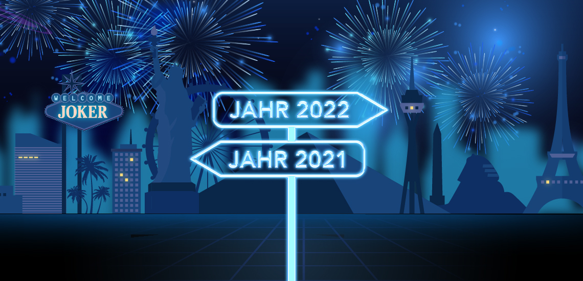 Wegweiser mit den Jahren 2021 und 2022 Online Spielhalle Jokerstar